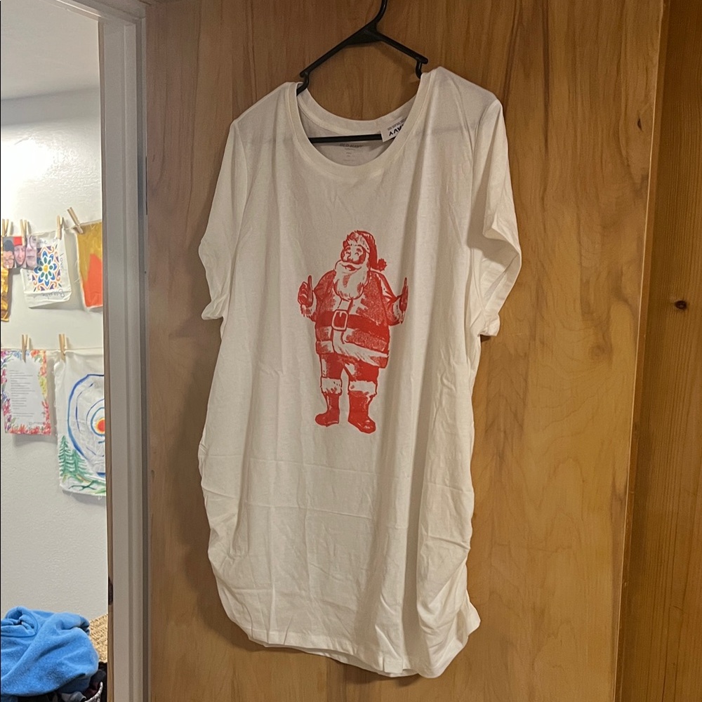 Old Navy White Maternity Tee with Red Santa Print
